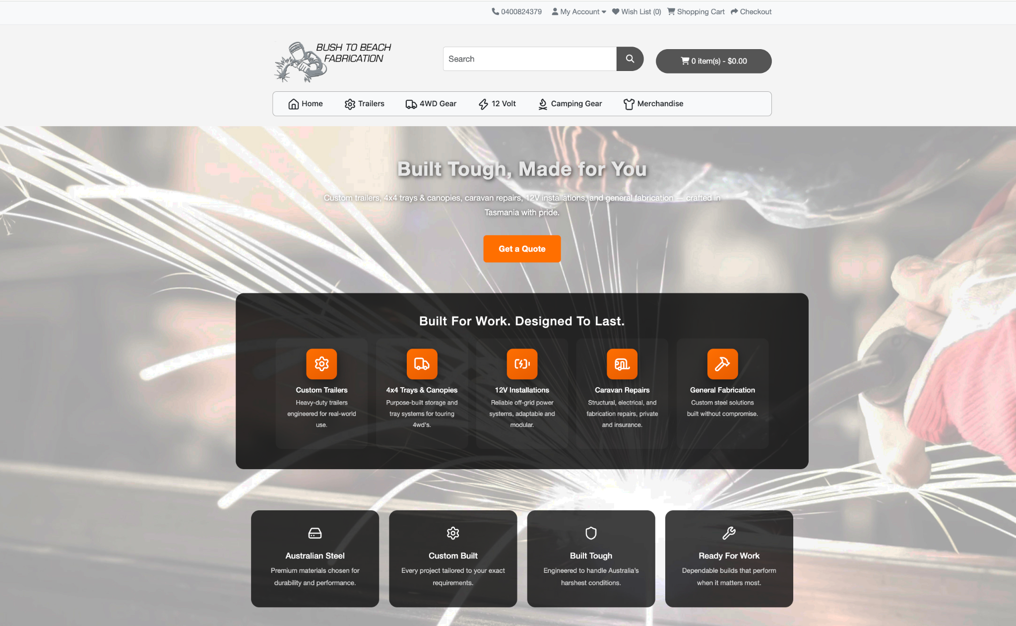 Bush to Beach Fabrication website screenshot